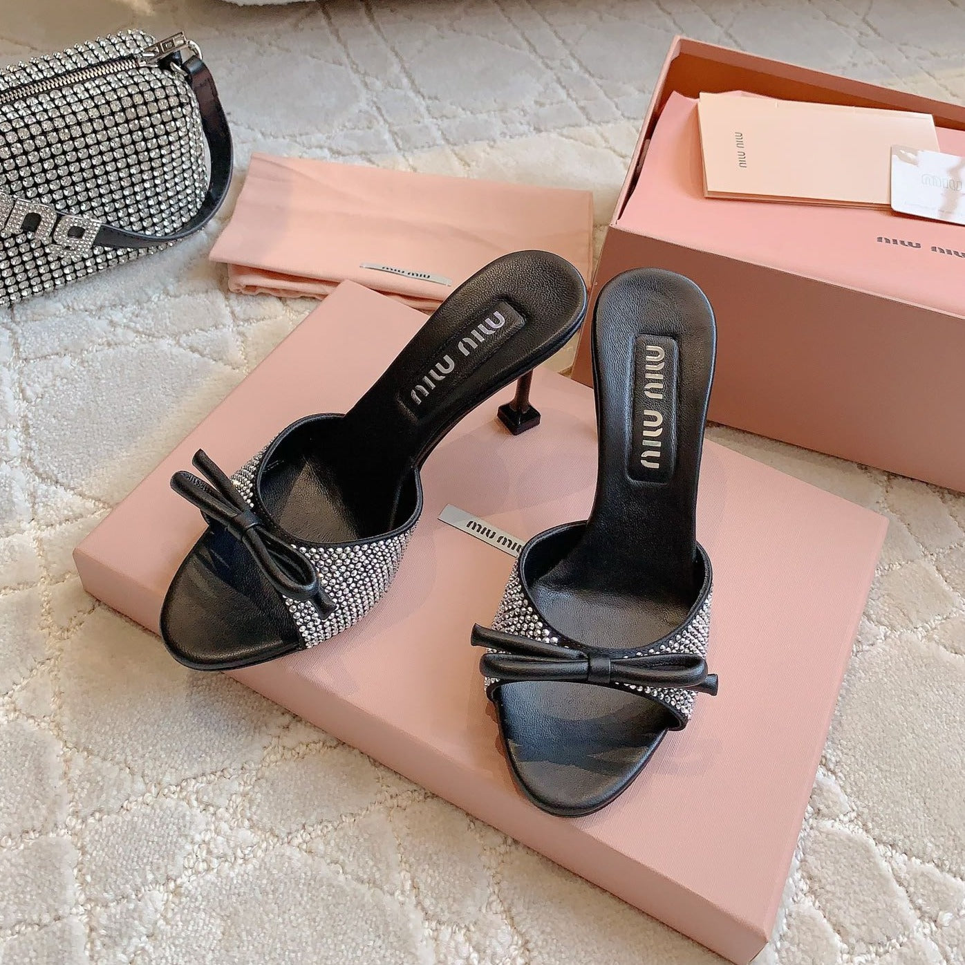 Black High - Heels Diamond Sheepskin