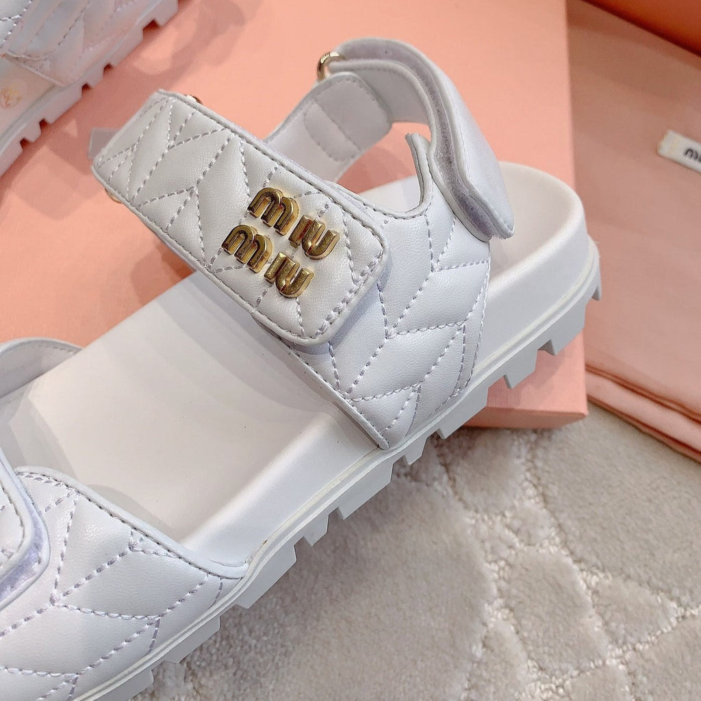 Sandals White Sheepskin With Horizontal Straps