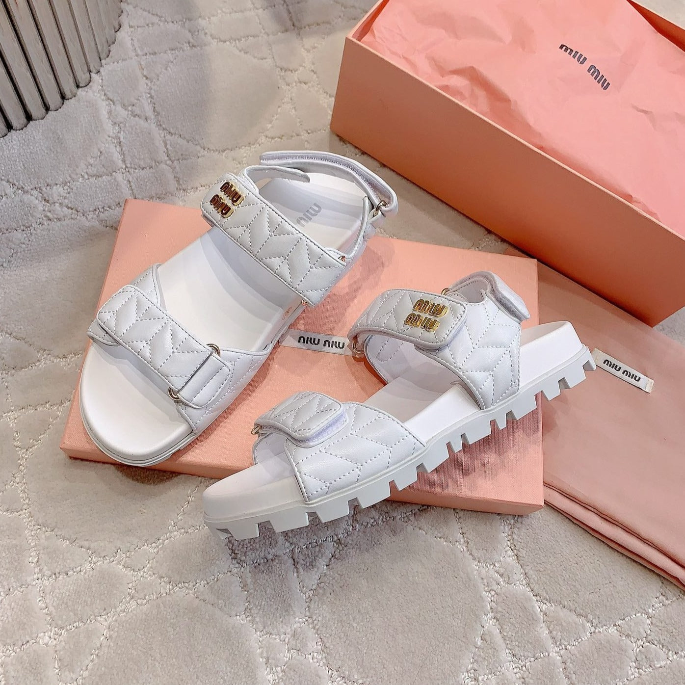 Sandals White Sheepskin With Horizontal Straps