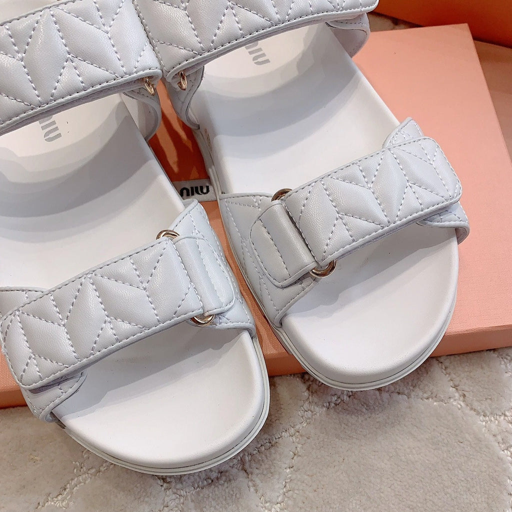 Sandals White Sheepskin With Horizontal Straps