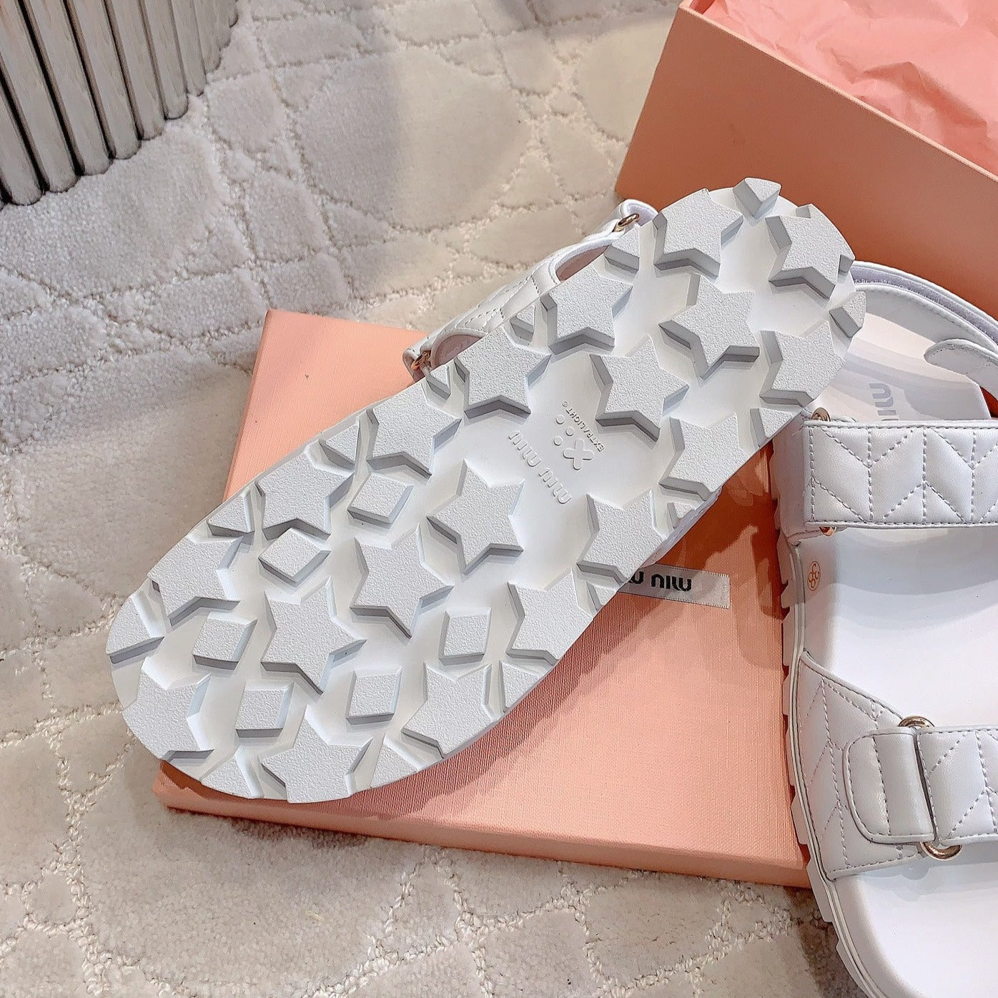 Sandals White Sheepskin With Horizontal Straps