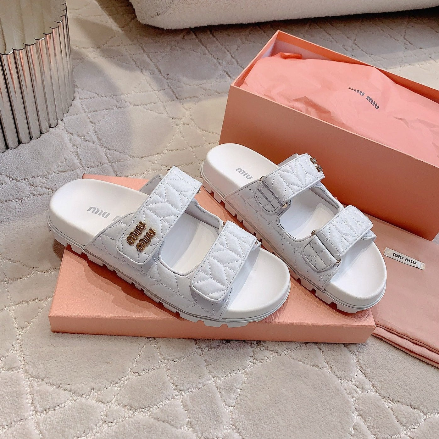 White Stylized Slippers Sheepskin