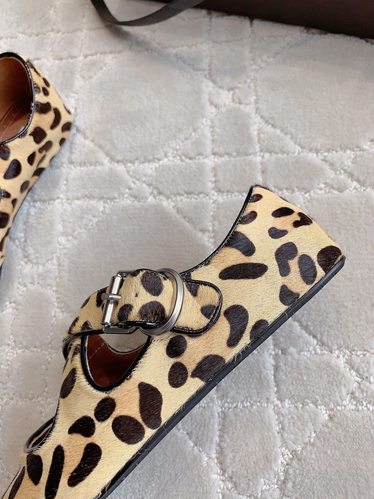 ALAIA CRISS CROSS BALLET FLAT IN LEOPARD LAMBSKIN WITH SILVER HARDWARE