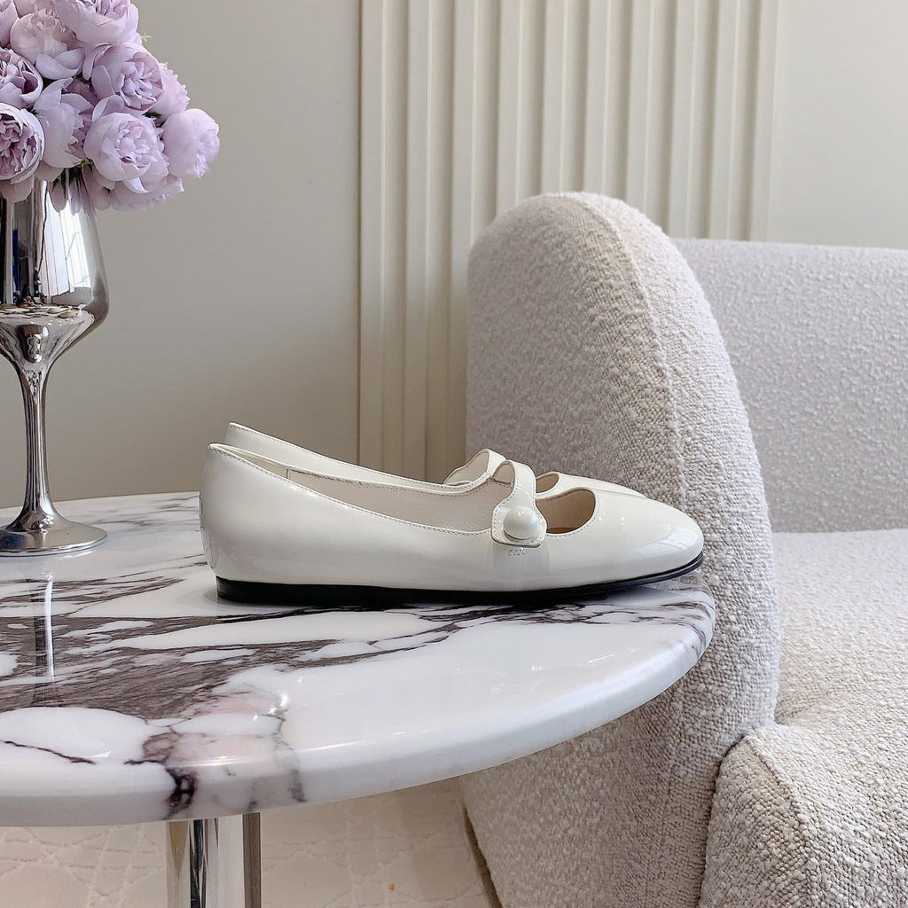 Floral White Ballet Shoes Sheepskin