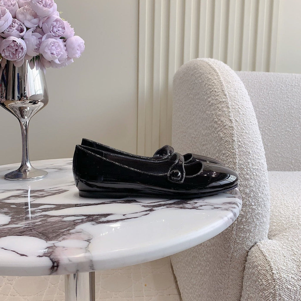 Glossy Black Ballet Shoes Sheepskin