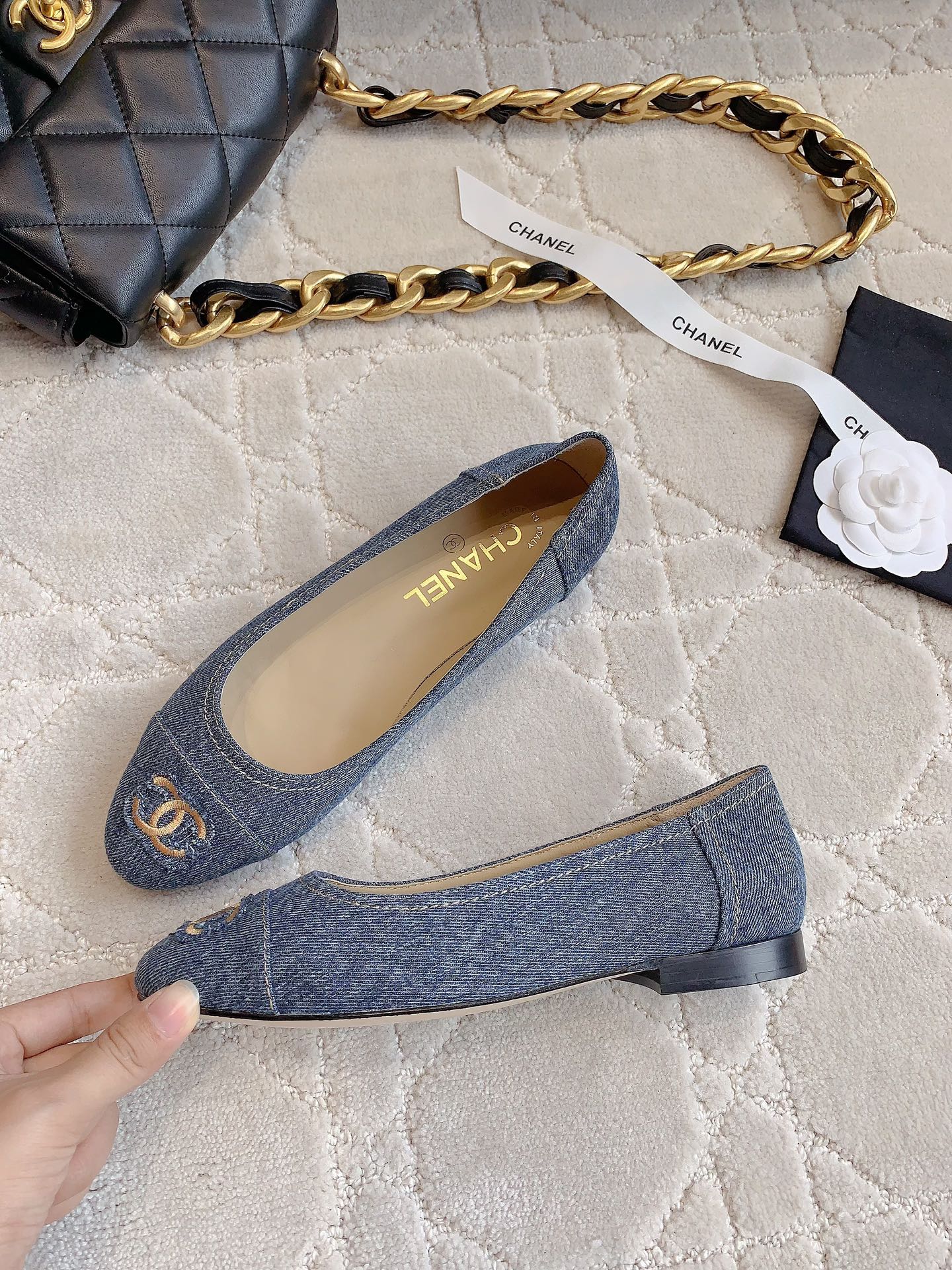 BALLET FLATS IN AEGEAN BLUE DENIM