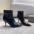 POINTED-TOE HIGH HEEL BOOTS IN BLACK SMOOTH LAMBSKIN