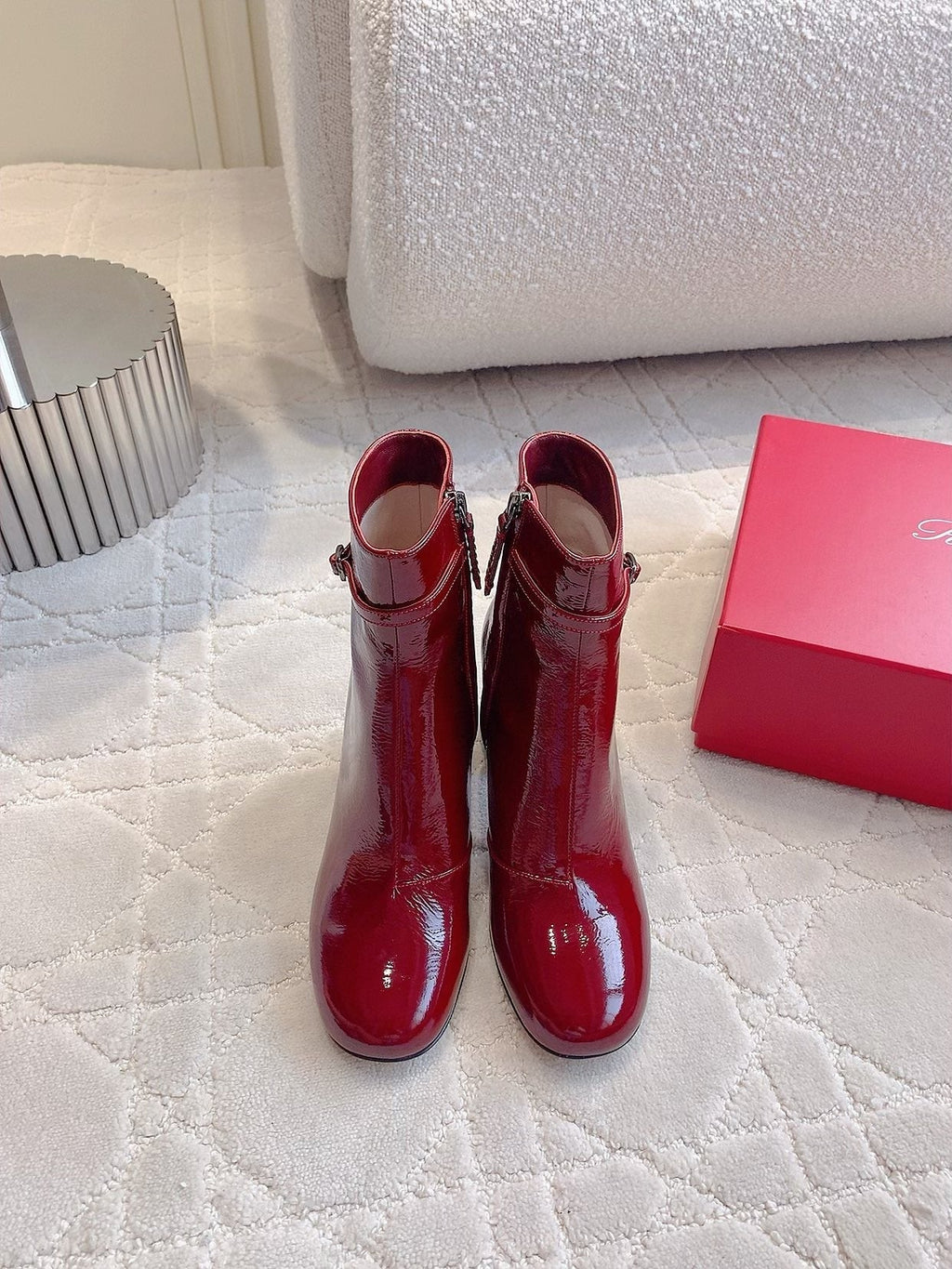 VIV' PODIUM BOOTIES IN RED GLOSSY LAMBSKIN