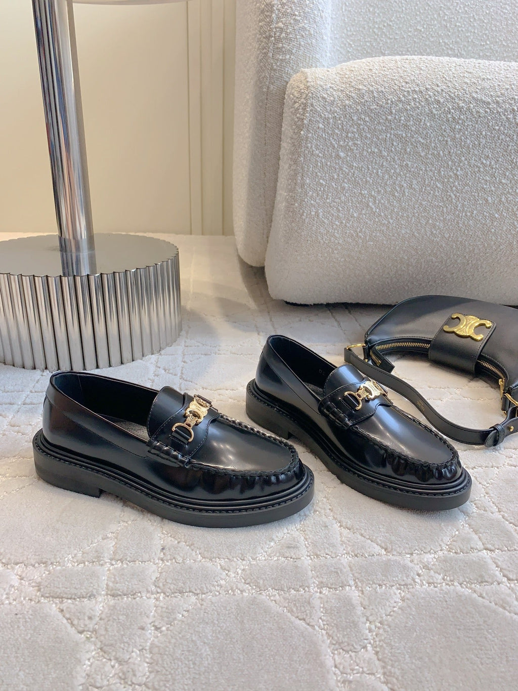 CHANEL 25S ARC DE TRIOMPHE LOAFERS IN BLACK SHINY CALFSKIN GOLD HARDWARE