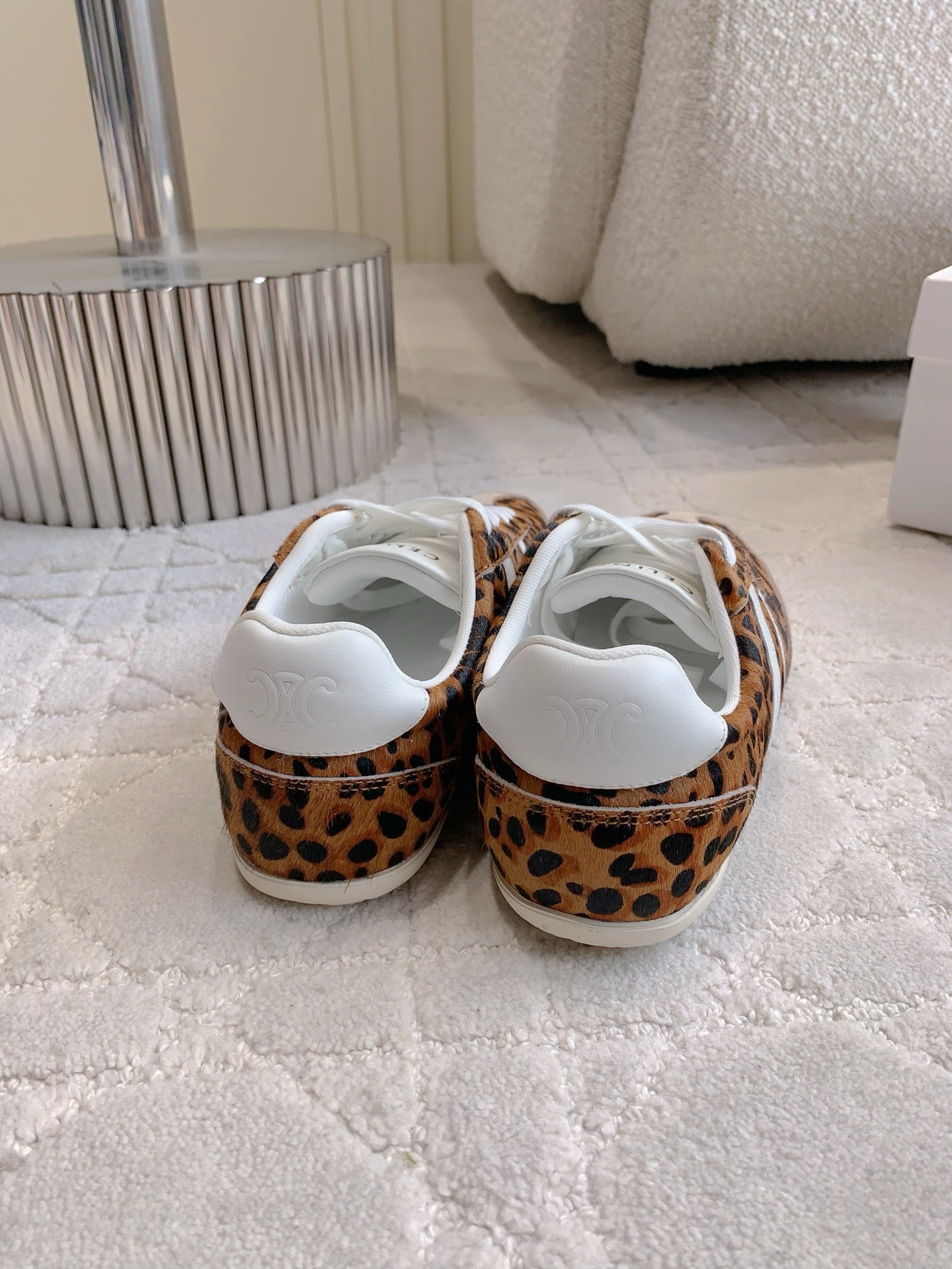 CELINE 25S JOGGER LOW LACE UP SNEAKER IN LEOPARD PRINT CALFSKIN AND SUEDE