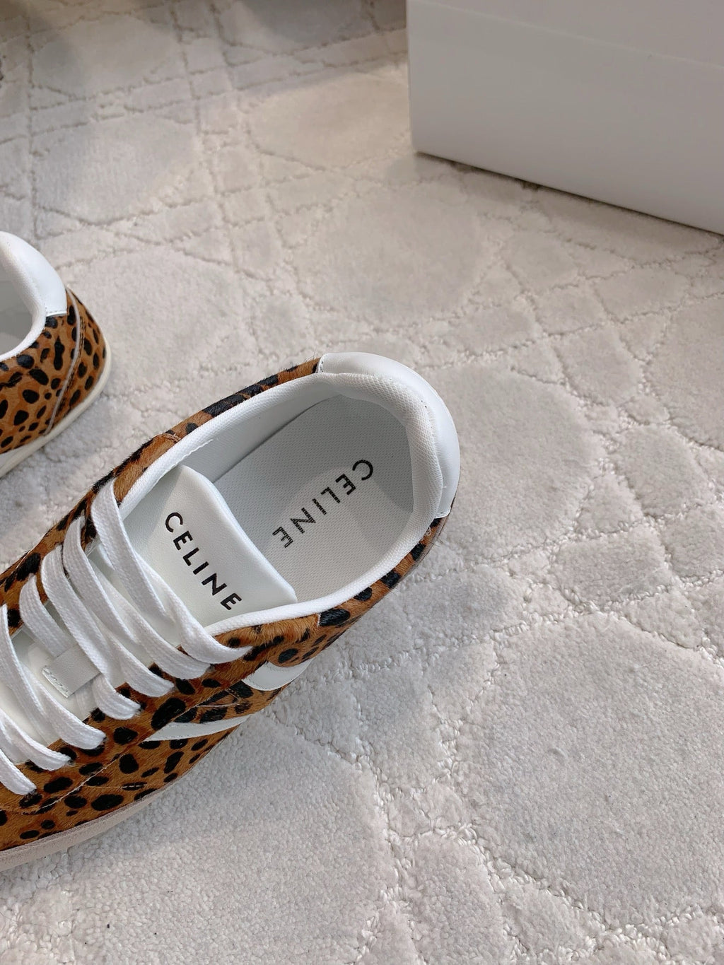 CELINE 25S JOGGER LOW LACE UP SNEAKER IN LEOPARD PRINT CALFSKIN AND SUEDE