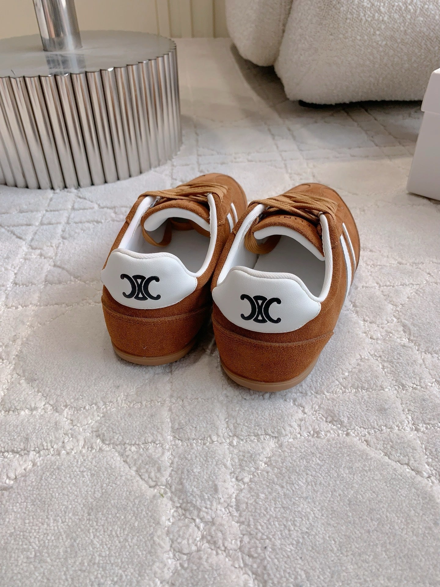 CELINE 25S JOGGER LOW LACE UP SNEAKER IN RUST BROWN CALFSKIN AND SUEDE