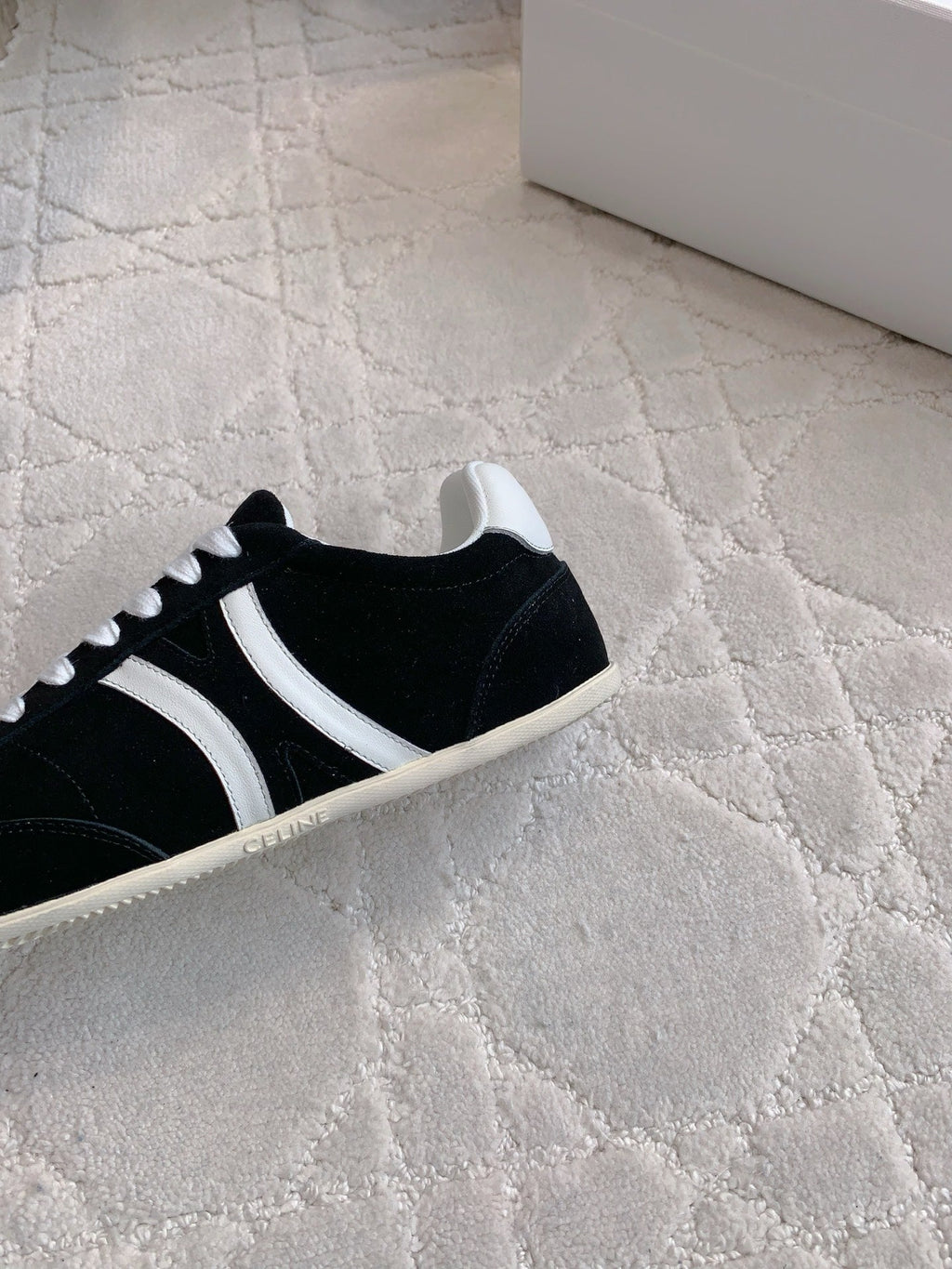 CELINE 25S JOGGER LOW LACE UP SNEAKER IN BLACK CALFSKIN AND SUEDE