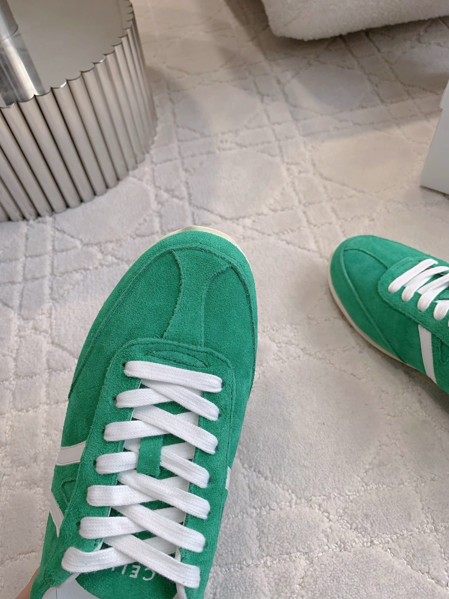 CELINE 25S JOGGER LOW LACE UP SNEAKER IN DEEP TEAL CALFSKIN AND SUEDE