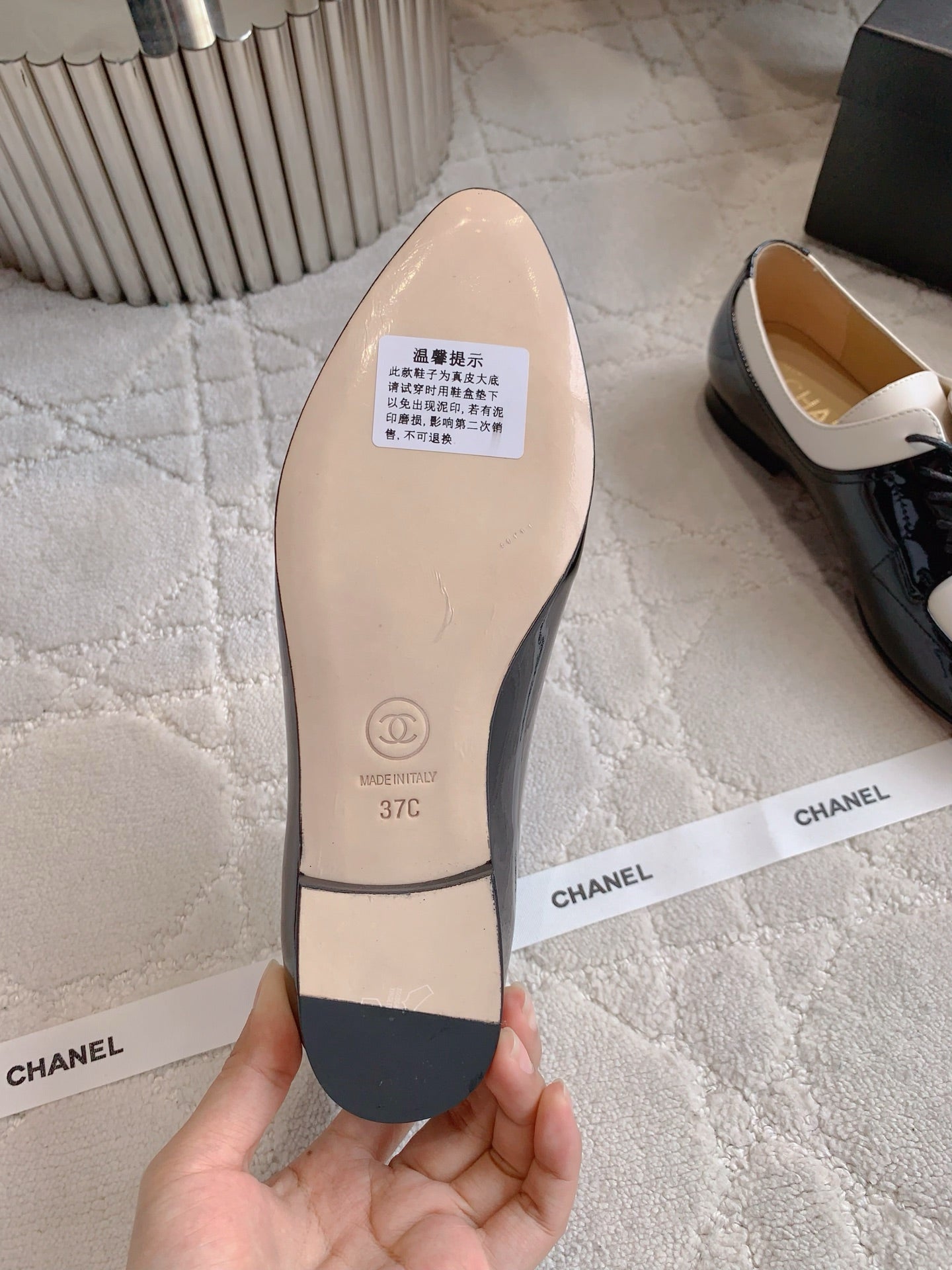 CHANEL 25S TWO TONE LACE UP IN BLACK AND WHITE SHINY CALFSKIN