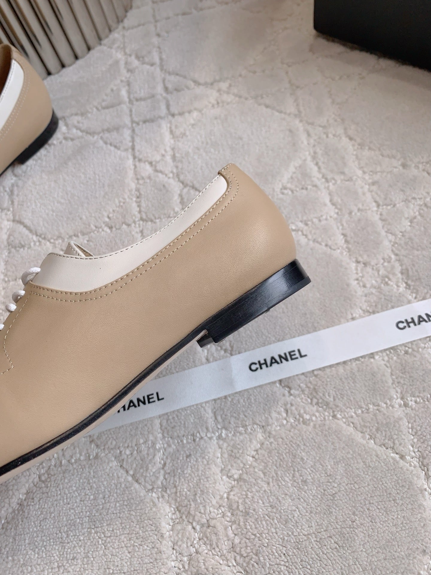 CHANEL 25S TWO TONE LACE UP IN BEIGE CALFSKIN