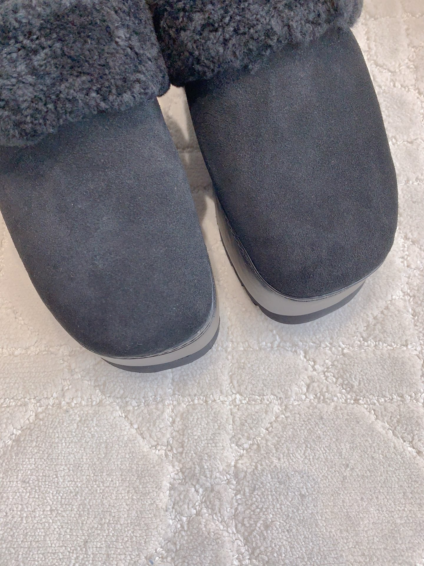 CELINE 25S DANA WEDGE MULE 70MM IN BLACK SUEDE CALFSKIN AND SHEARLING