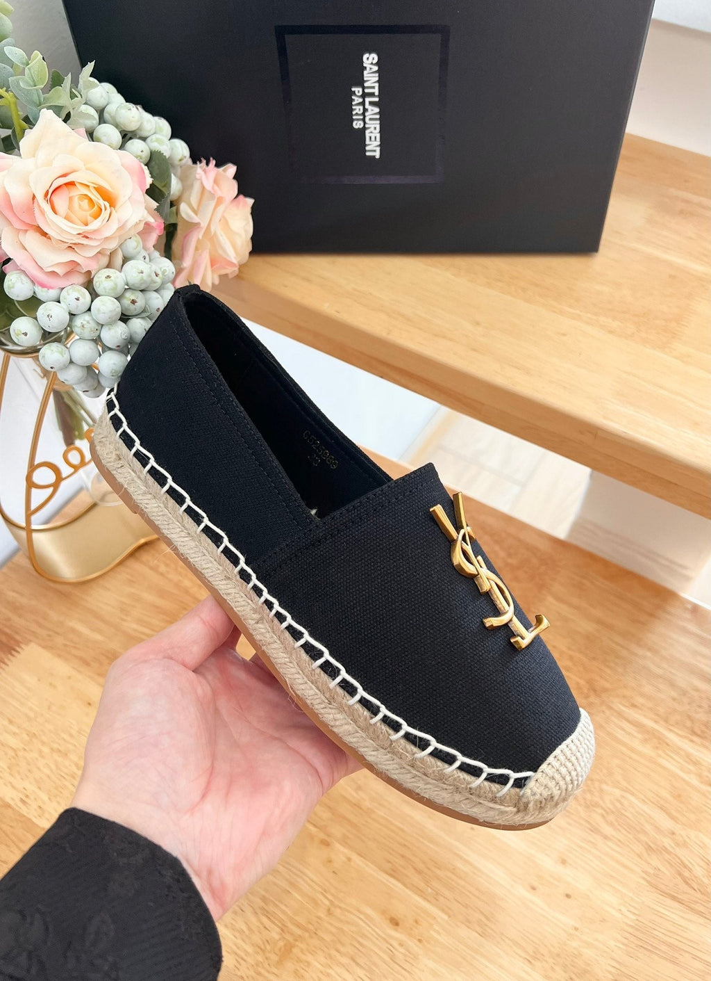 SL YVES LOGO SLIP ON BLACK CANVAS