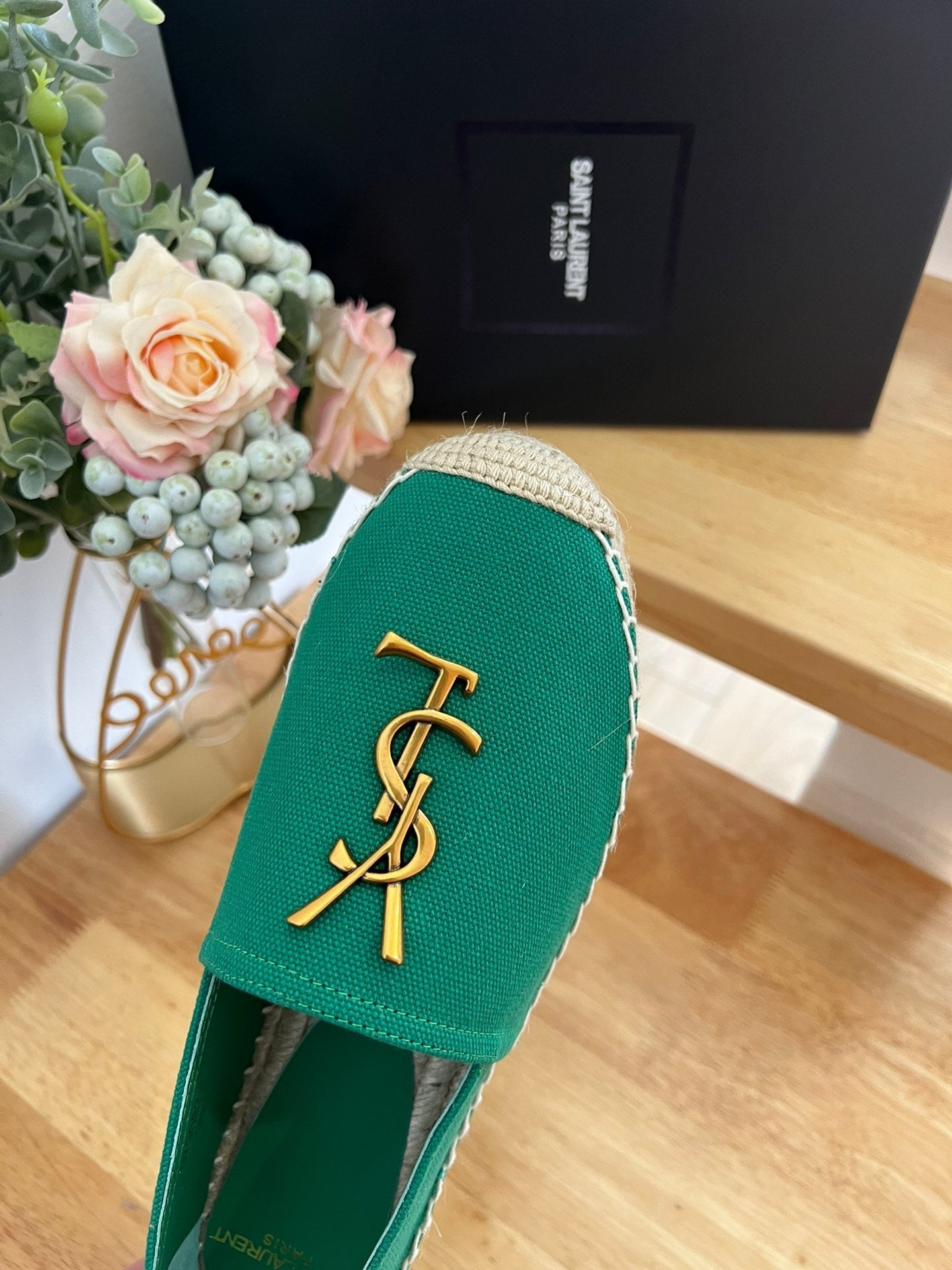 SL YVES LOGO SLIP ON DARK GREEN CANVAS