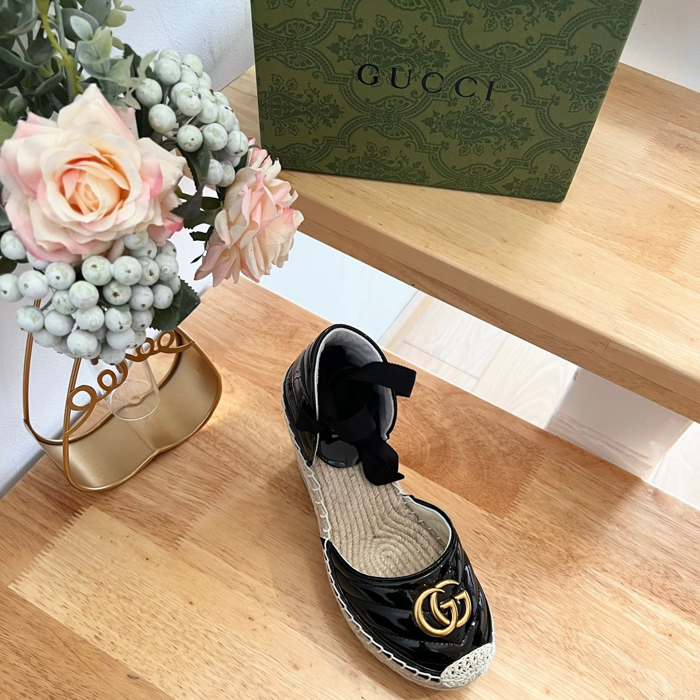 GG  Crochet platform Espadrilles Blush Black