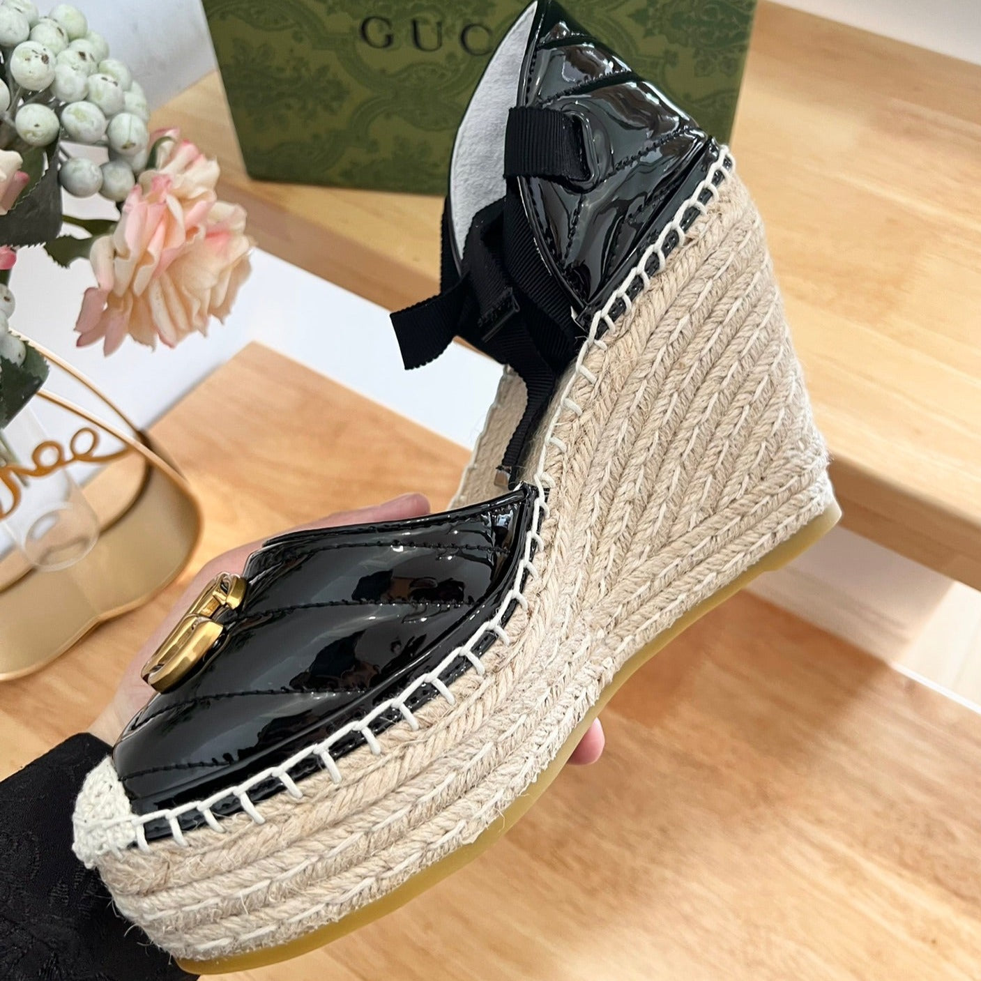 GG  Crochet platform Espadrilles Blush Black