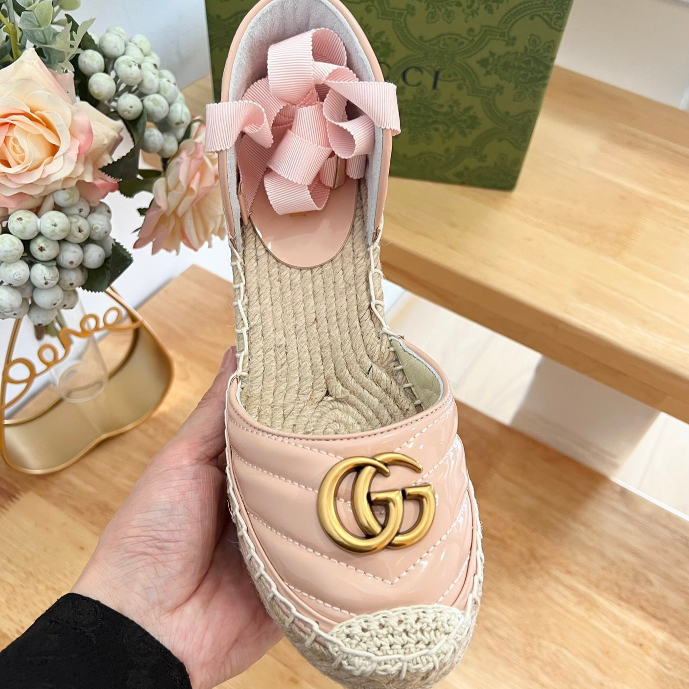 GG  Crochet platform Espadrilles Blush Pink