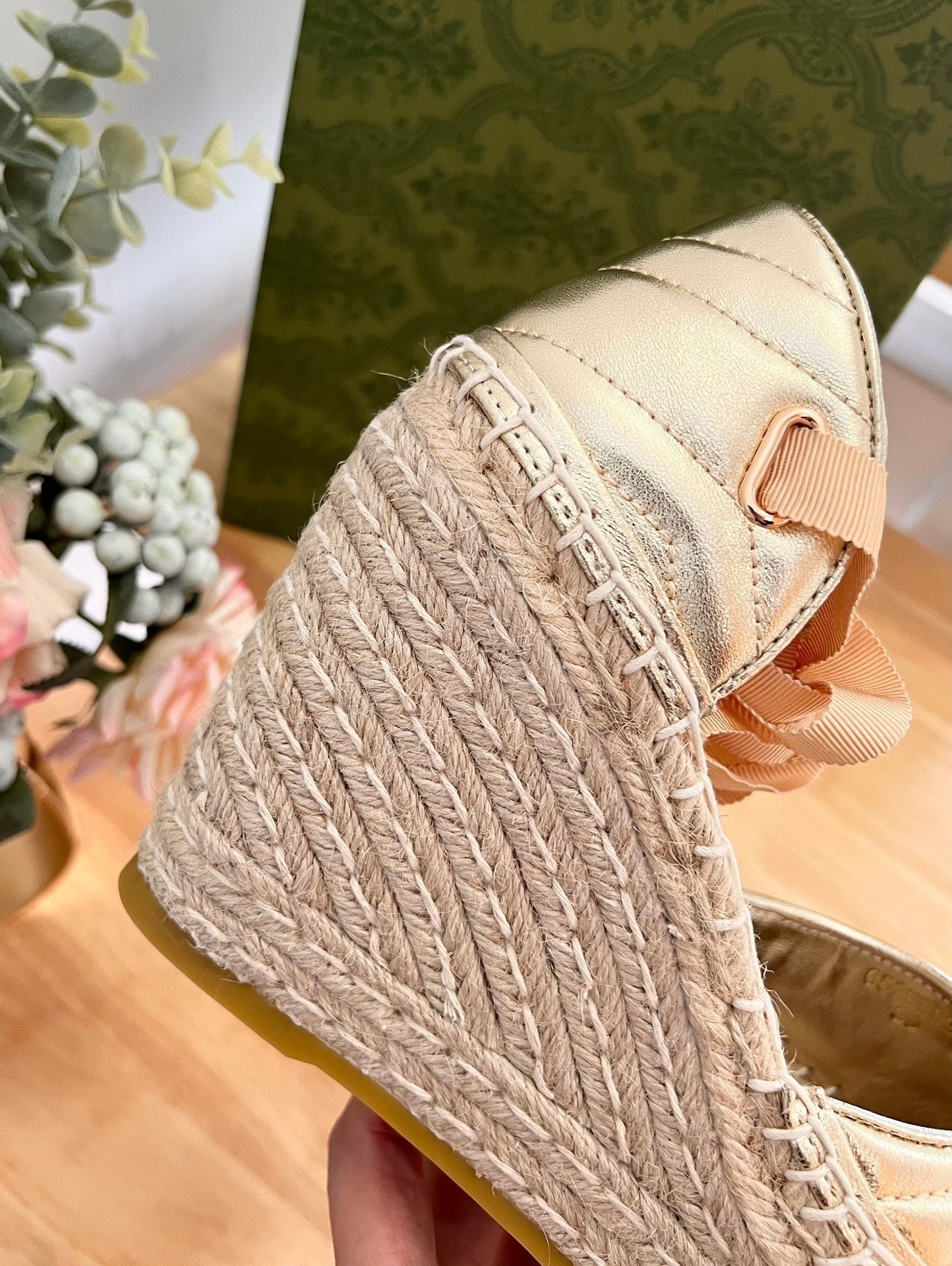 GG  Crochet platform Espadrilles Rose Tan Leather
