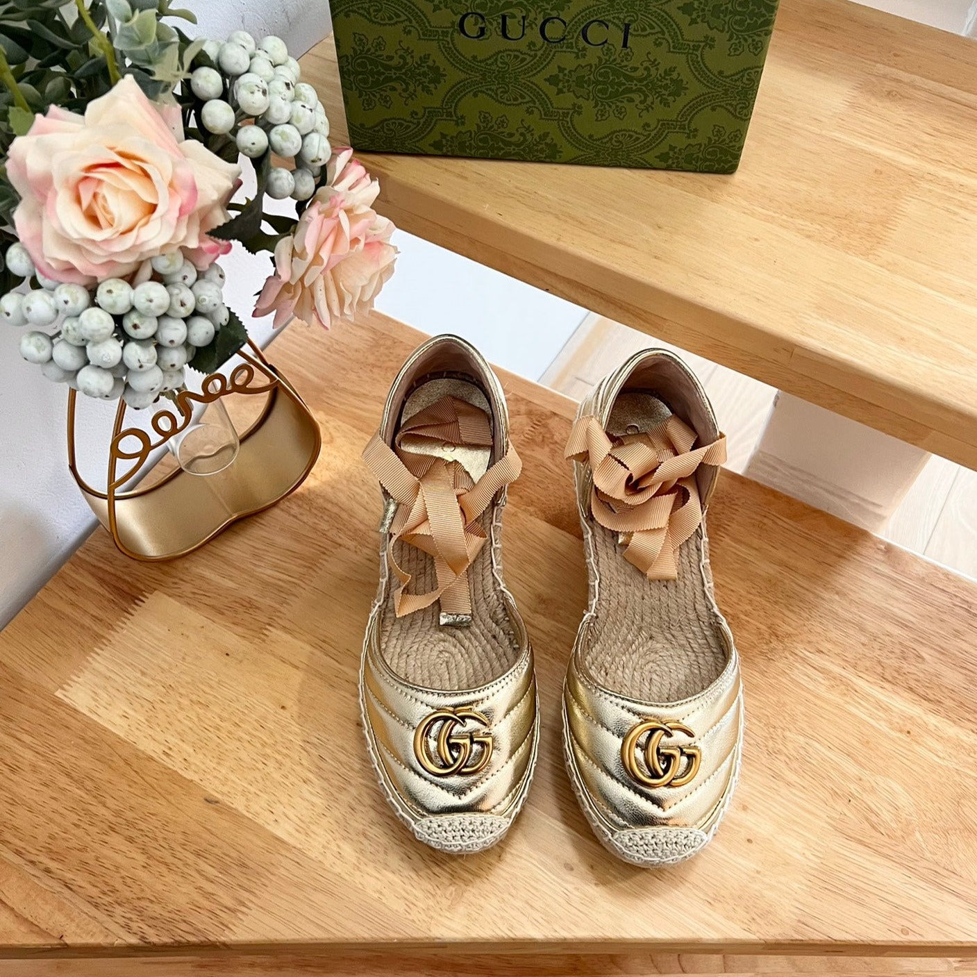 GG  Crochet platform Espadrilles Rose Tan Leather