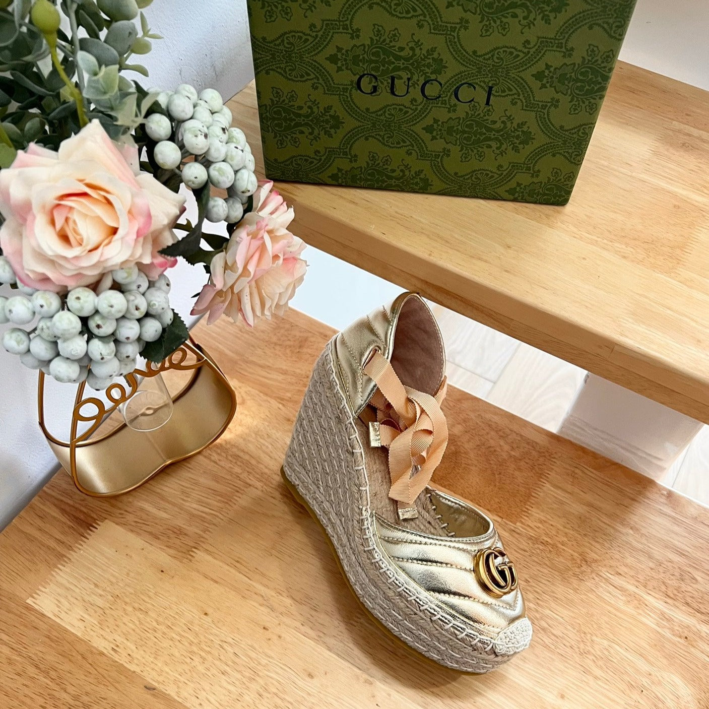 GG  Crochet platform Espadrilles Rose Tan Leather