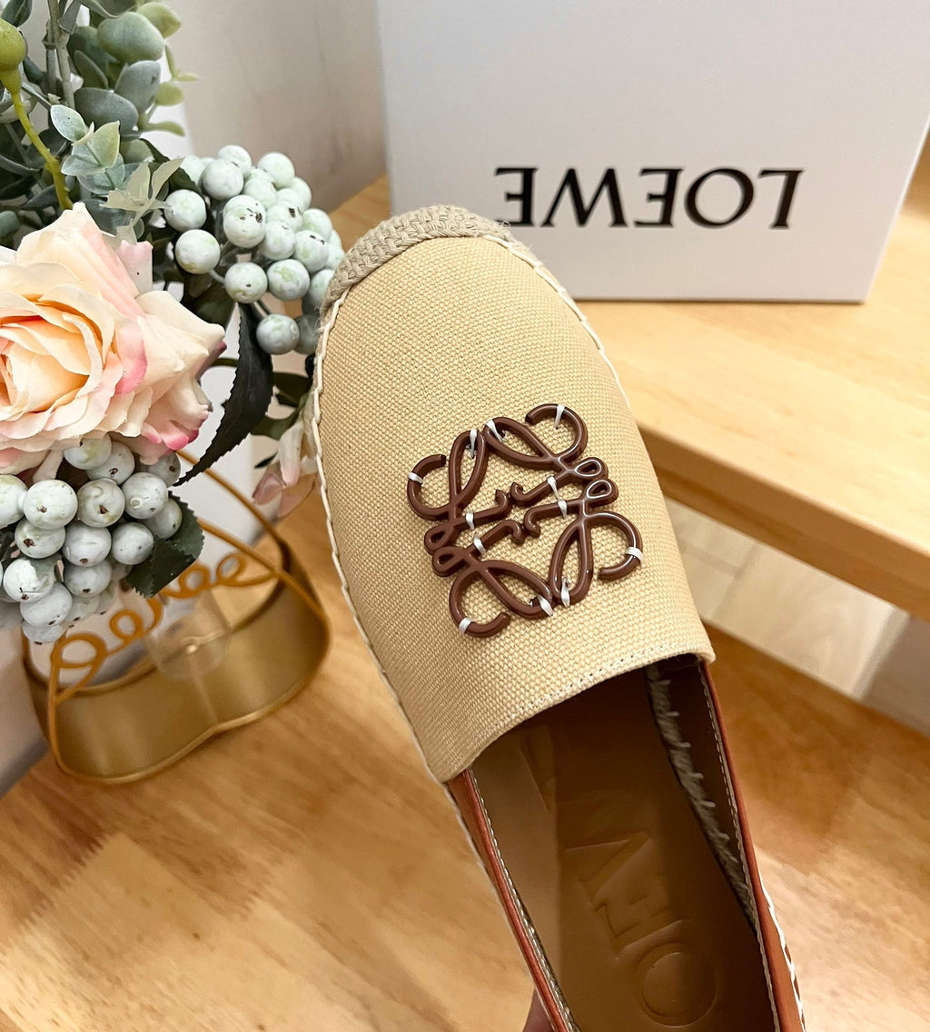 Loew Anagram Espadrille Beige Brown Leather and Canvas