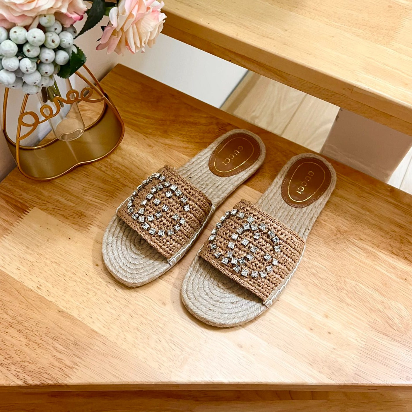 GG  Casual Style Logo Sandals Brown Caramel