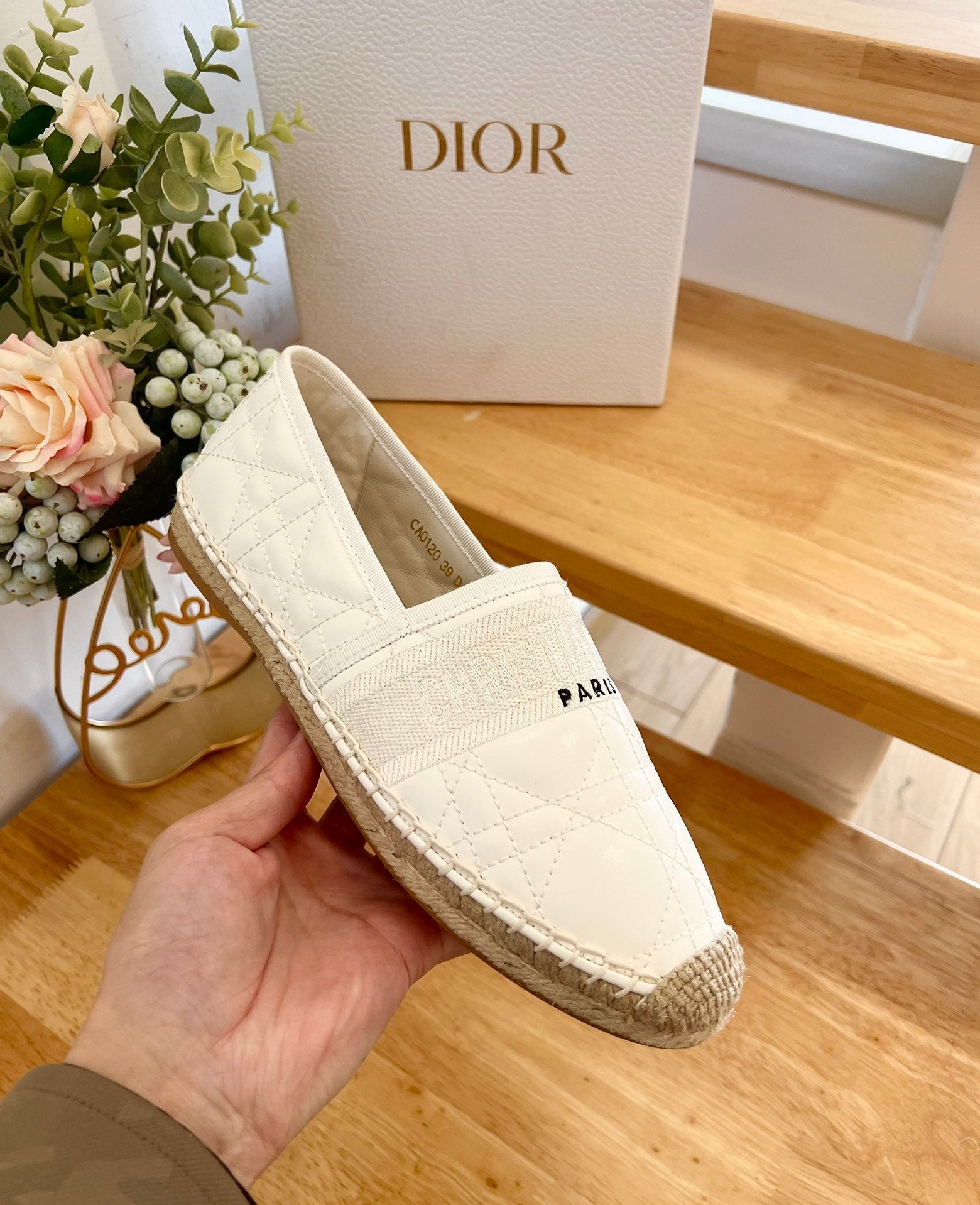 GRANVILLE ESPADRILLE WHITE QUILTED CANNAGE CALFSKIN