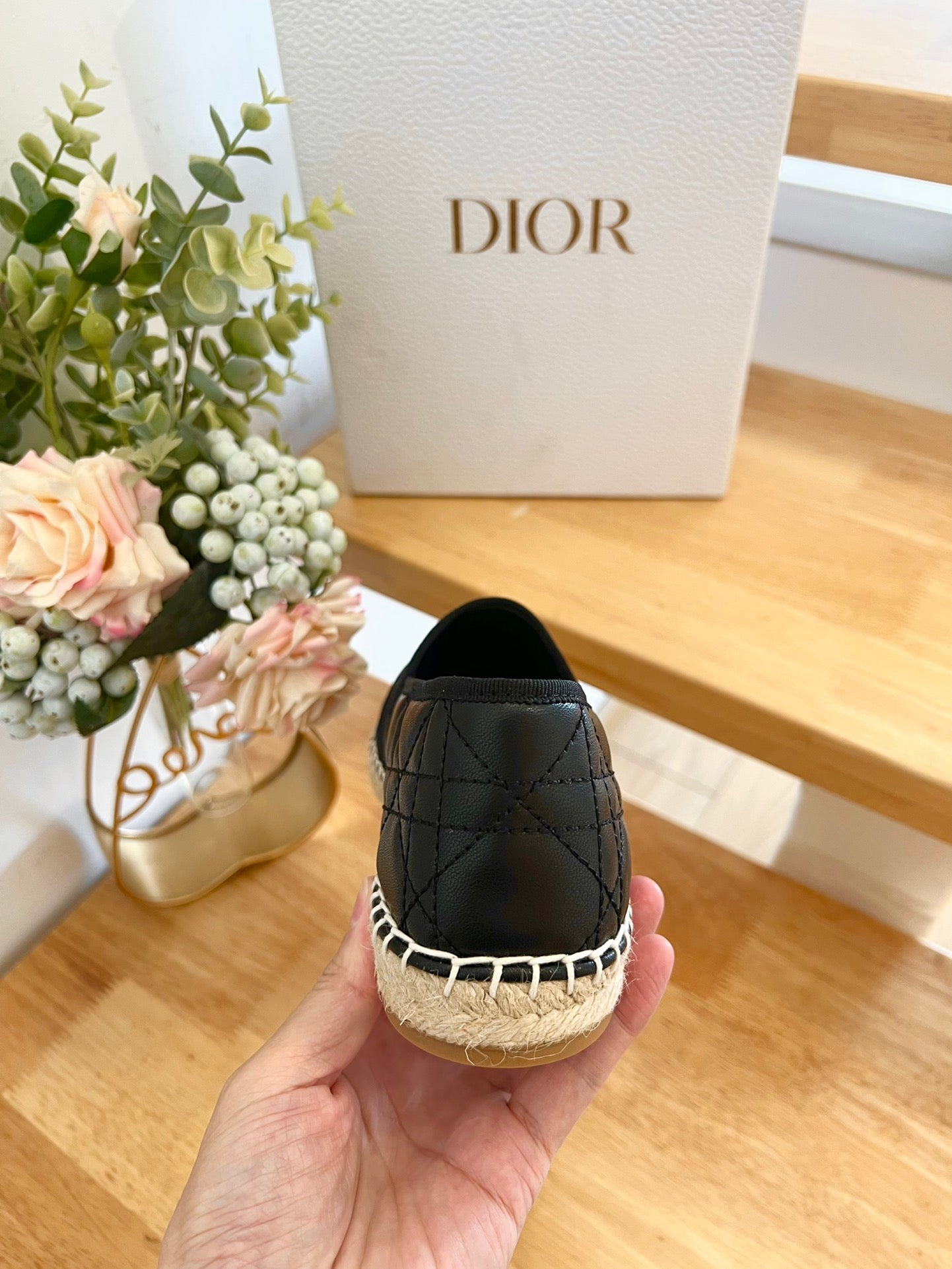 GRANVILLE ESPADRILLE BLACK QUILTED CANNAGE CALFSKIN