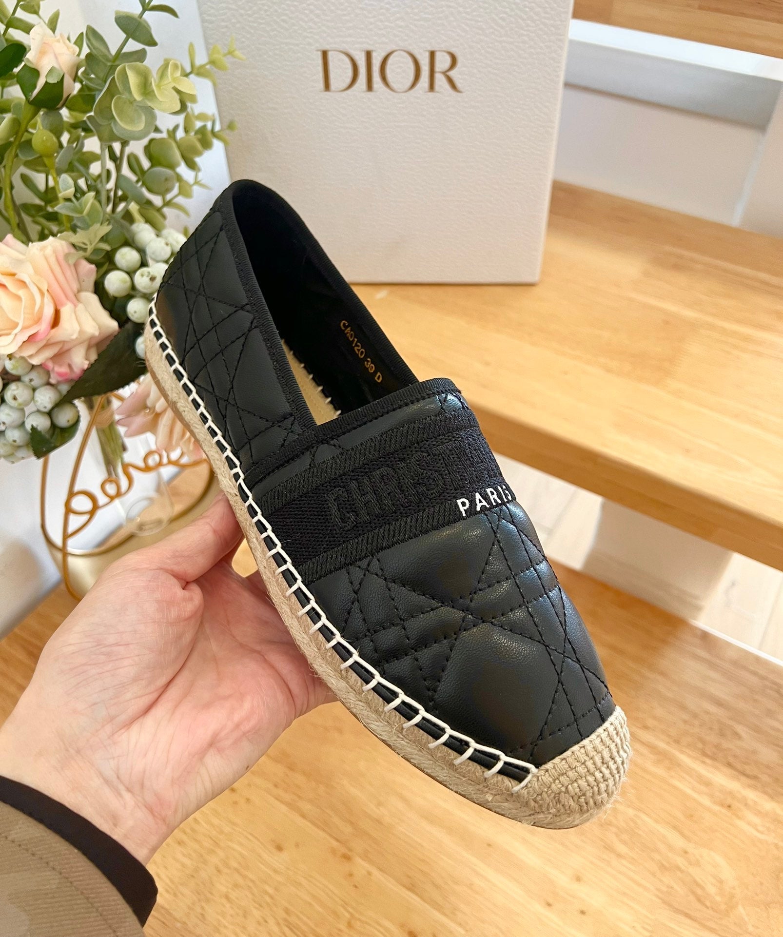 GRANVILLE ESPADRILLE BLACK QUILTED CANNAGE CALFSKIN