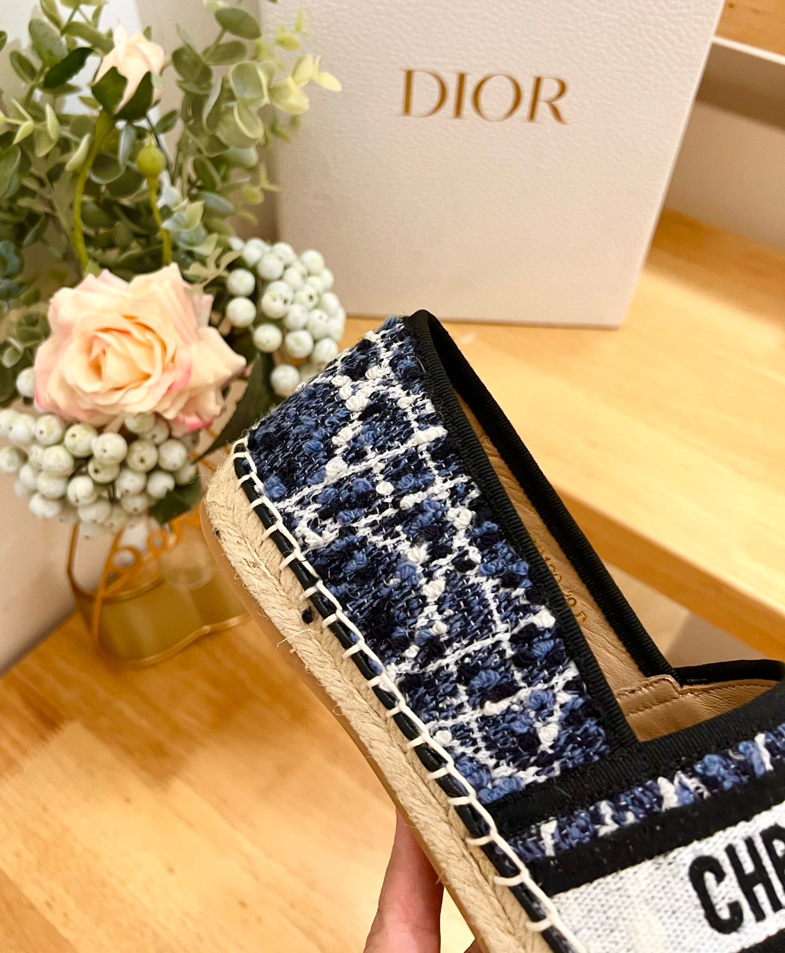 GRANVILLE ESPADRILLE NAVY BLUE OBLIQUE EMBROIDERED COTTON