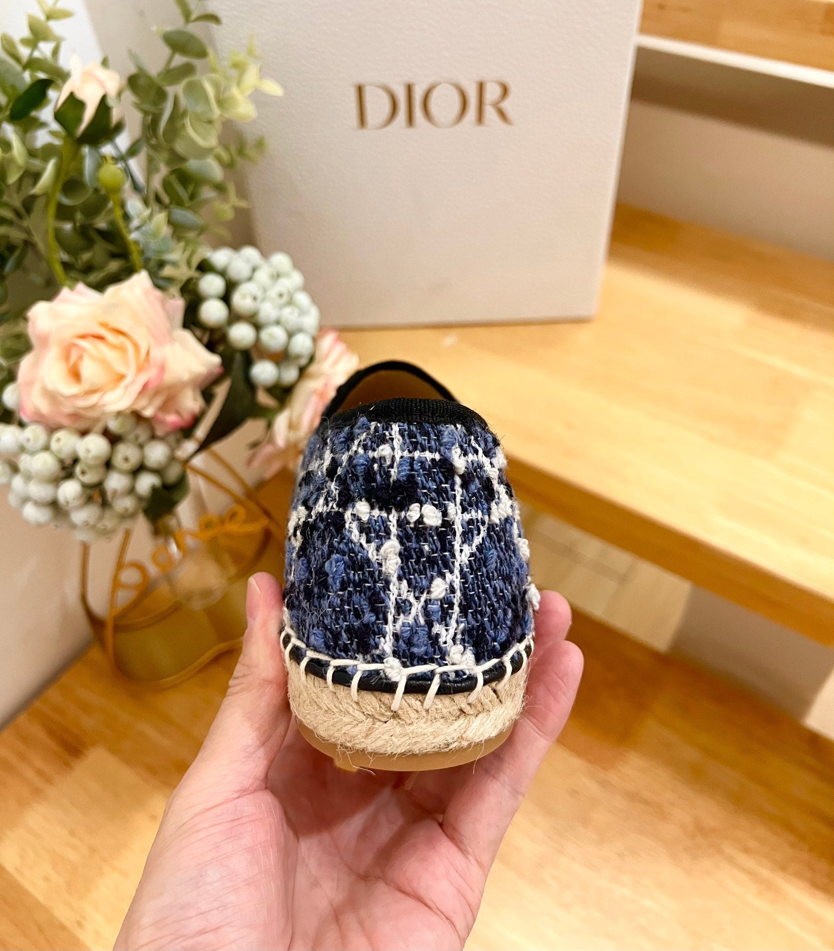 GRANVILLE ESPADRILLE NAVY BLUE OBLIQUE EMBROIDERED COTTON