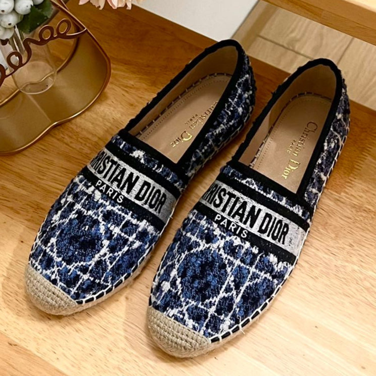 GRANVILLE ESPADRILLE NAVY BLUE OBLIQUE EMBROIDERED COTTON