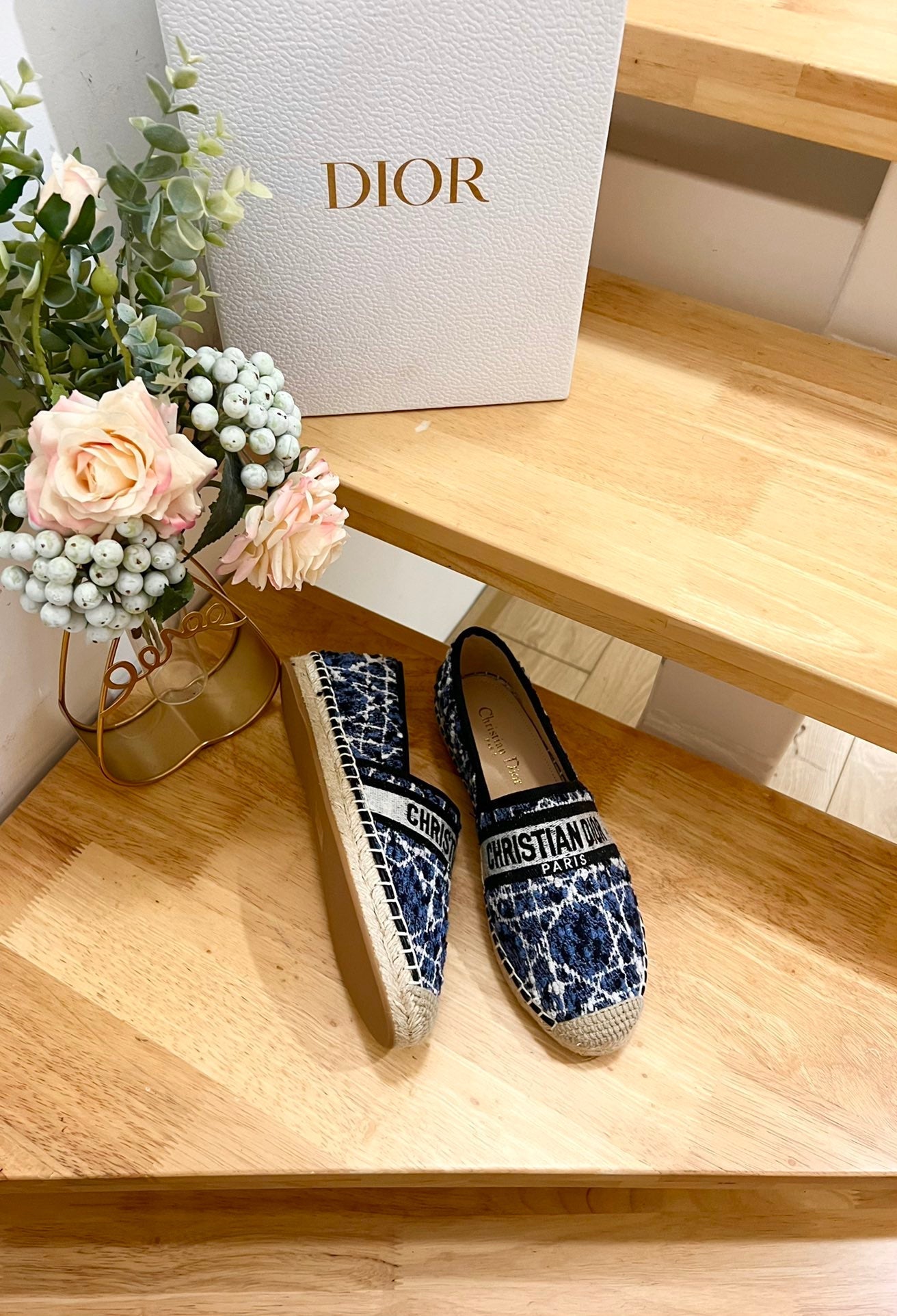 GRANVILLE ESPADRILLE NAVY BLUE OBLIQUE EMBROIDERED COTTON