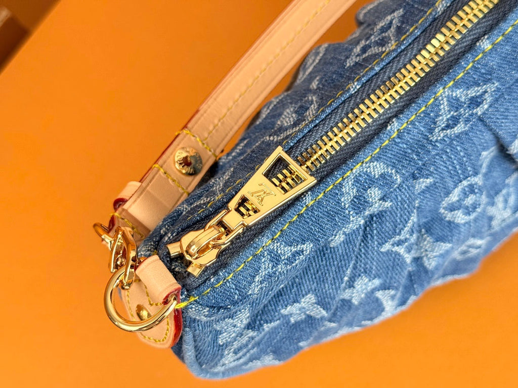 LV 25S POCHETTE VALLEY 21 IN BLUE DENIM MONOGRAM LEATHER TRIM GOLD HARDWARE