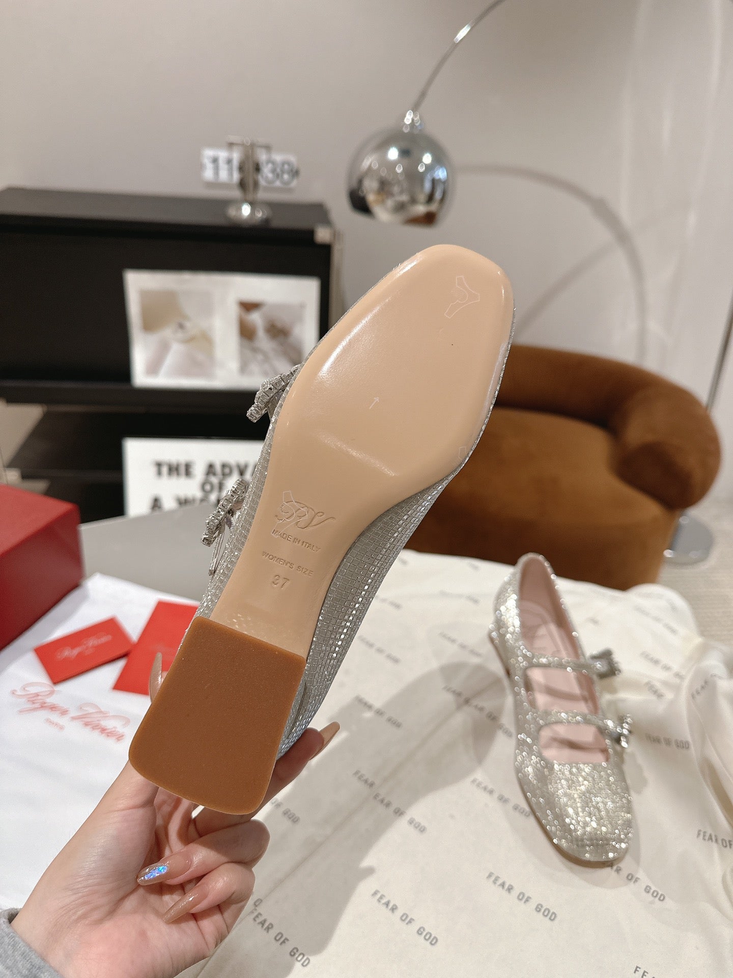 MINI TRES VIVIER STRASS BUCKLE BABIES BALLERINAS IN BEIGE CALFSKIN FULLY EMBELLISHED CRYSTALS