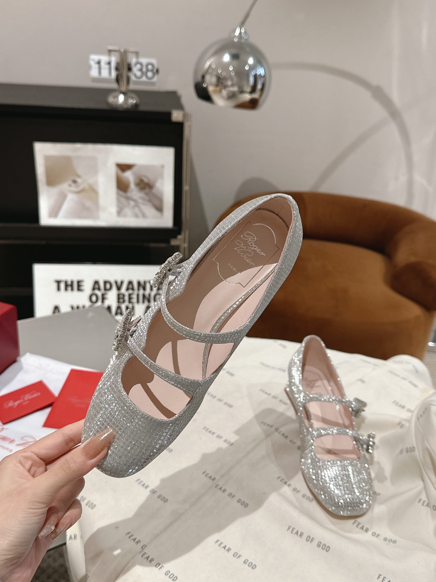 MINI TRES VIVIER STRASS BUCKLE BABIES BALLERINAS IN SILVER CALFSKIN FULLY EMBELLISHED CRYSTALS