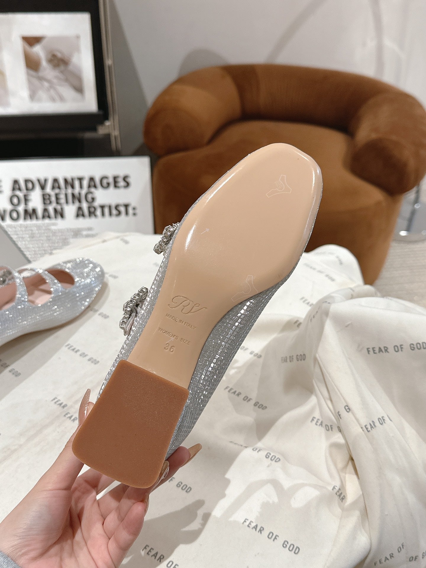 MINI TRES VIVIER STRASS BUCKLE BABIES BALLERINAS IN SILVER CALFSKIN FULLY EMBELLISHED CRYSTALS