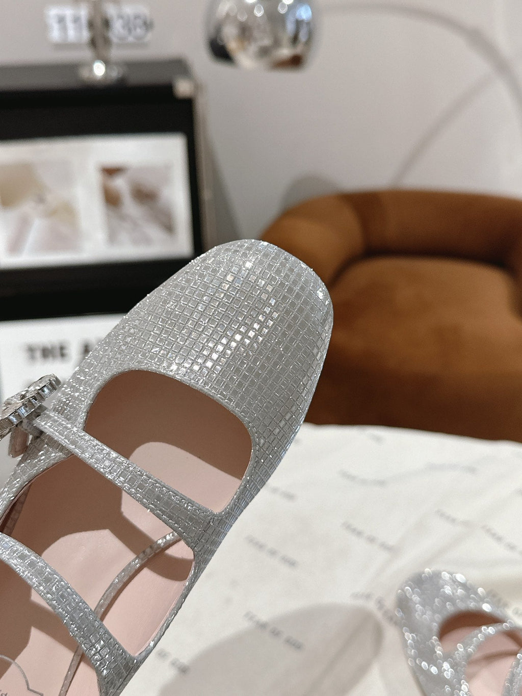 MINI TRES VIVIER STRASS BUCKLE BABIES BALLERINAS IN SILVER CALFSKIN FULLY EMBELLISHED CRYSTALS