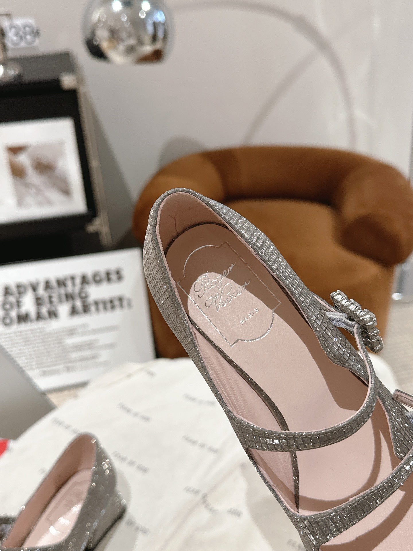 MINI TRES VIVIER STRASS BUCKLE BABIES BALLERINAS IN TAUPE CALFSKIN FULLY EMBELLISHED CRYSTALS