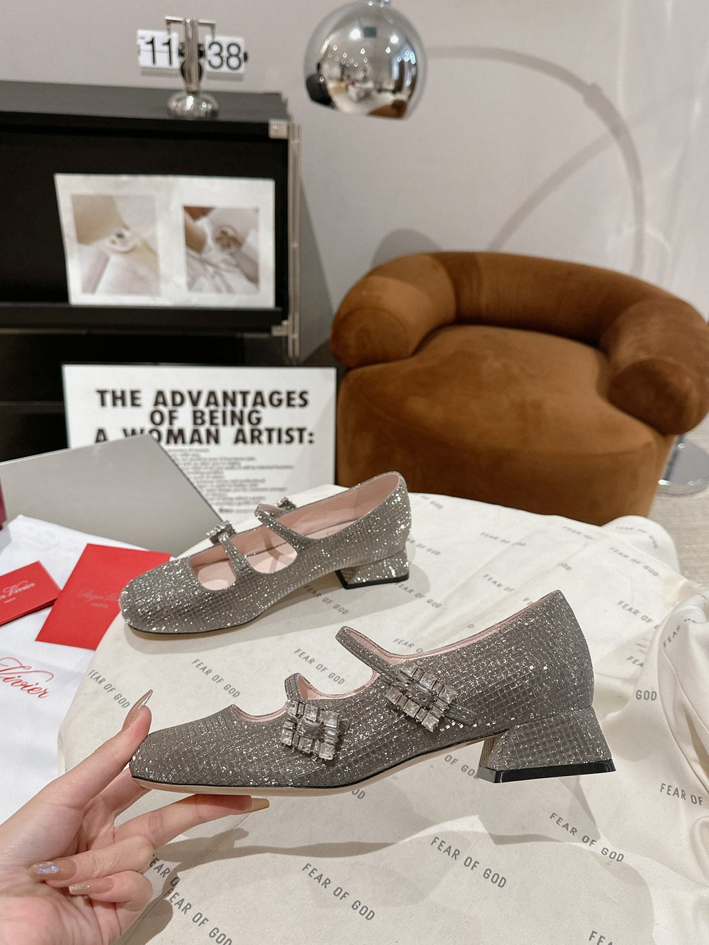 MINI TRES VIVIER STRASS BUCKLE BABIES BALLERINAS IN TAUPE CALFSKIN FULLY EMBELLISHED CRYSTALS