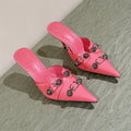 CAGOLE POINTED HIGH MULES IN ROMAN PINK SHINY CALFSKIN