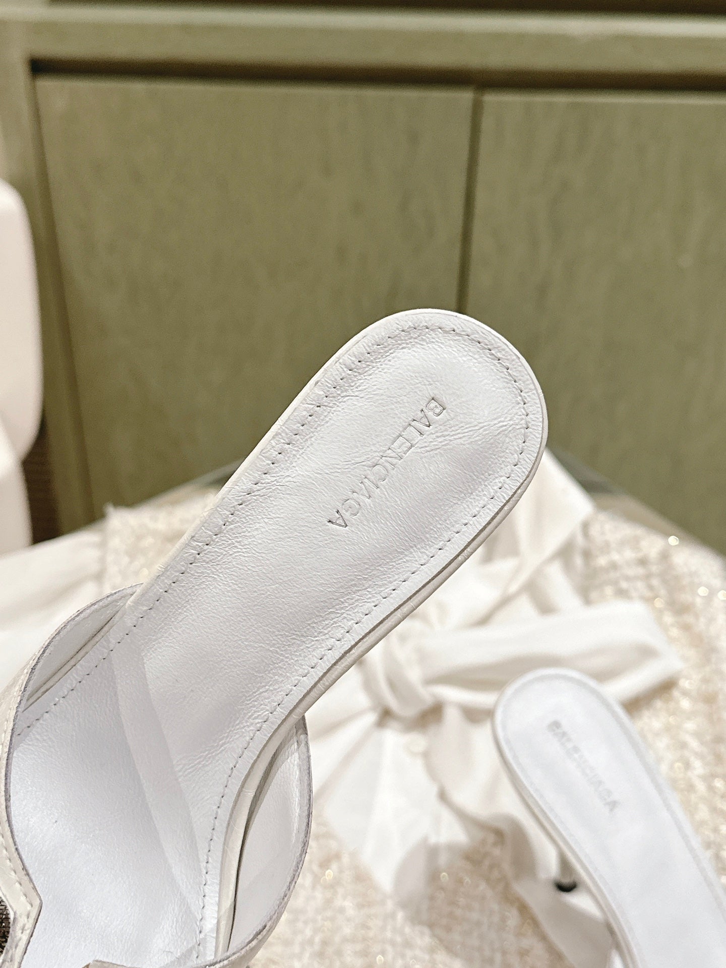 CAGOLE POINTED HIGH MULES IN WHITE SHINY CALFSKIN