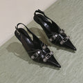 CAGOLE HIGH SLINGBACK IN BLACK GLOSSY CALFSKIN