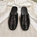 BLACK SHINY LAMBSKIN SQUARE TOE FLAT MULES BLACK BUCKLE
