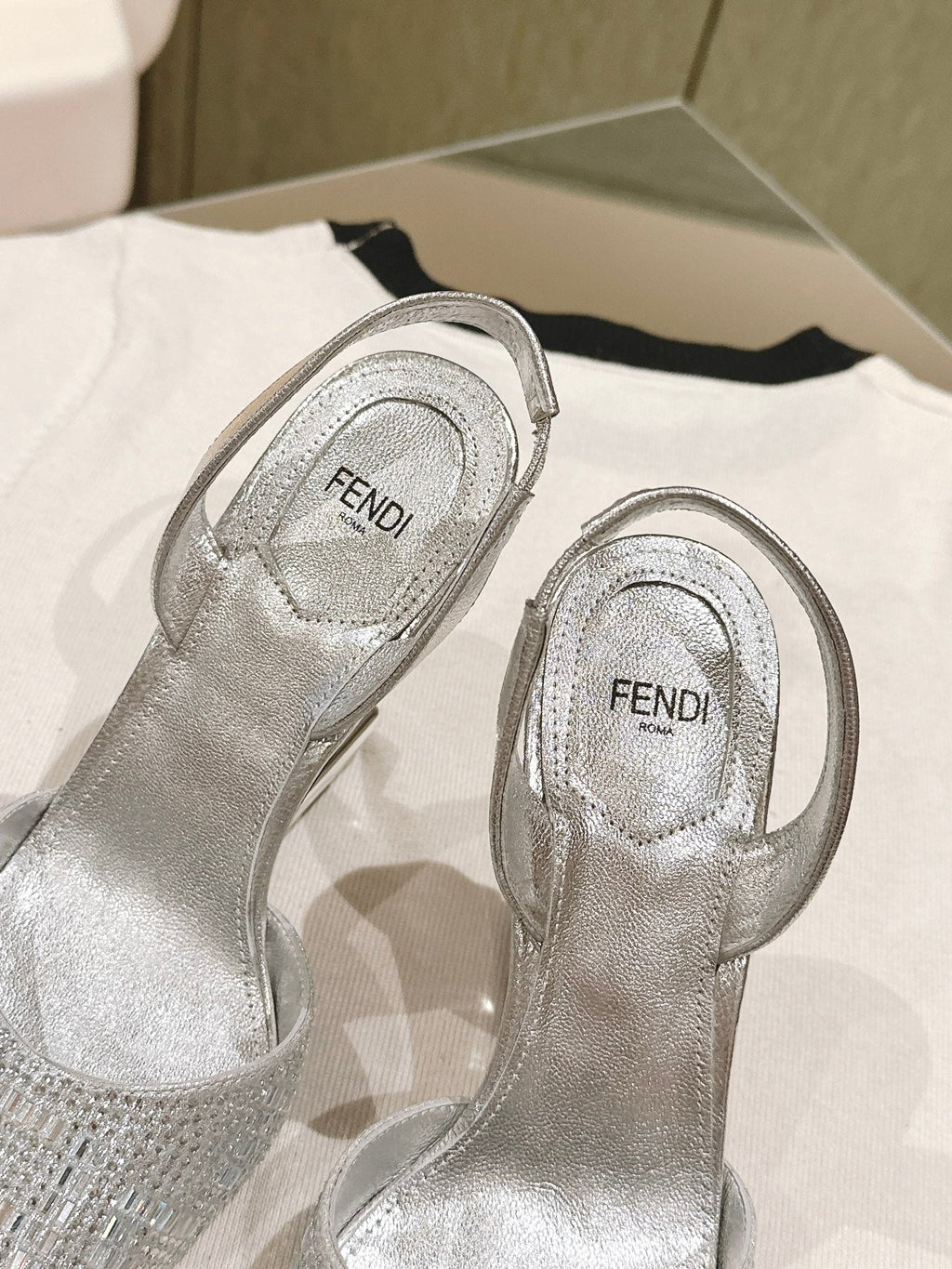 FENDI SEQUINS HIGH-HEELED SLINGBACK 85MM SILVER